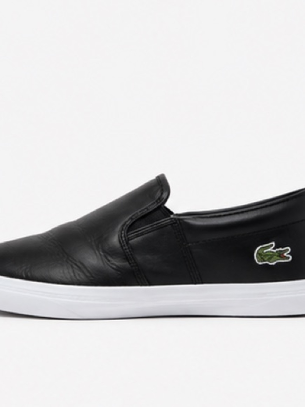 Lacoste White Black Slip-On Leather Sneakers with White Sole